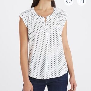 Abrienne Split Neck Cap Sleeve Linen Blend Knit Top